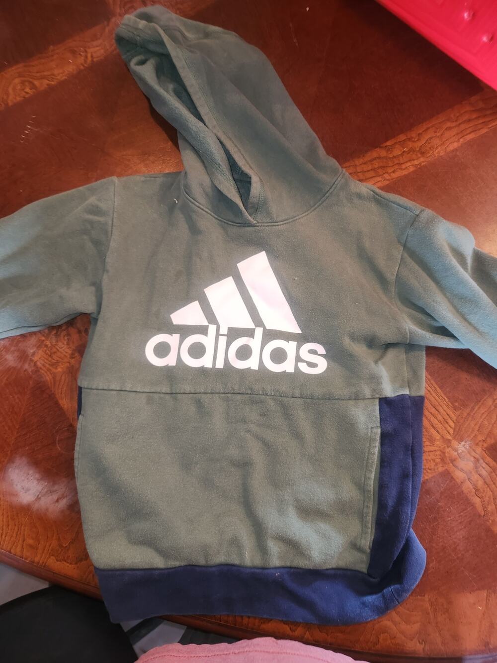 Adidas Kids Colorblock Hoodie Sage Green Navy Youth Medium 10/12